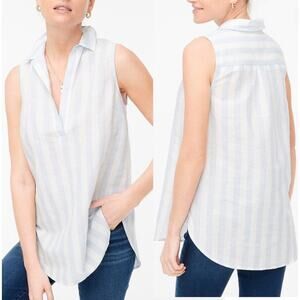 J. Crew Womens Coastal Striped Linen Cotton Sleeveless Popover Tank‎ Top Size LP